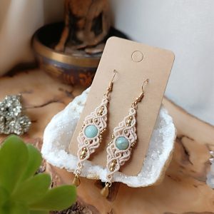 Boucles macramé perles d'amazonite