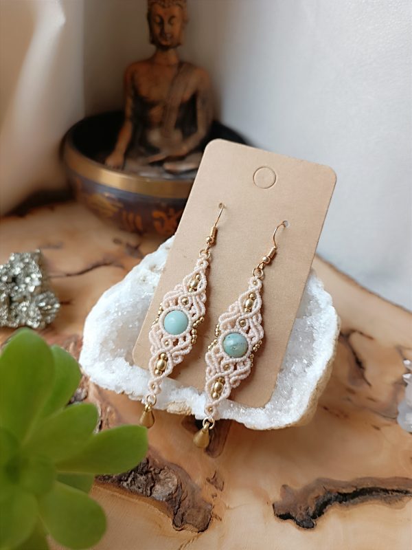 Boucles macramé perles d'amazonite
