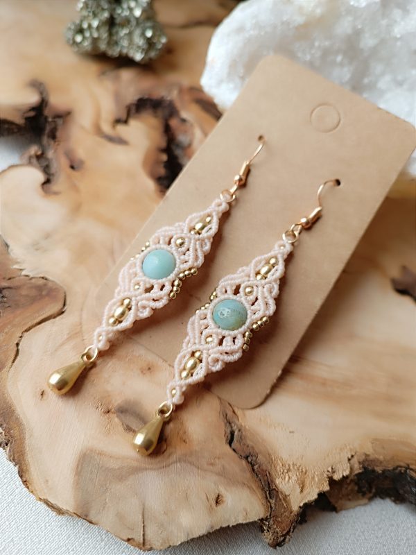 Boucles macramé perles d'amazonite – Image 2