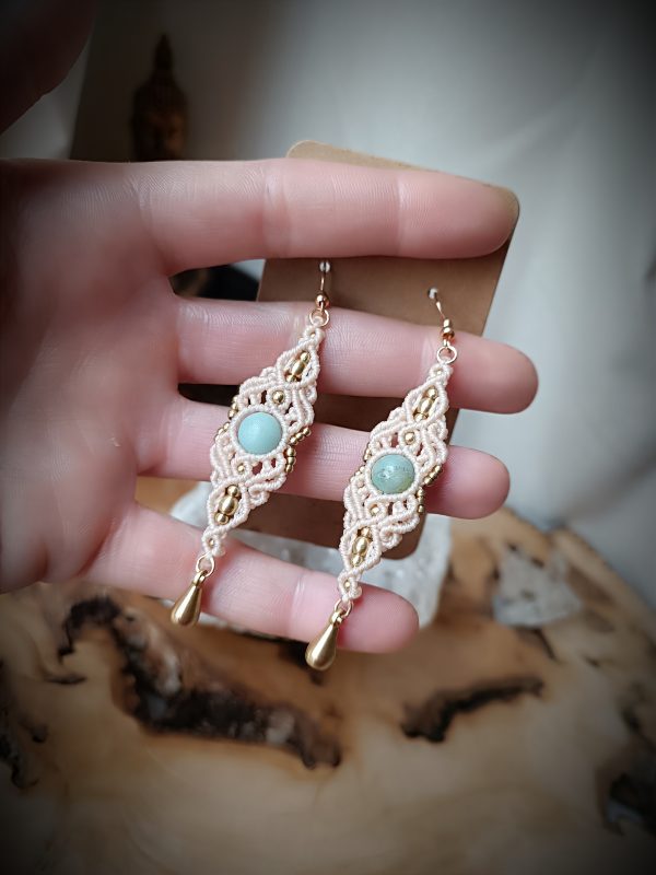 Boucles macramé perles d'amazonite – Image 3