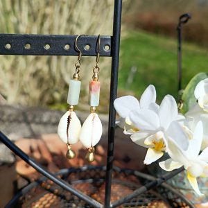Boucles d'oreilles cauris amazonite