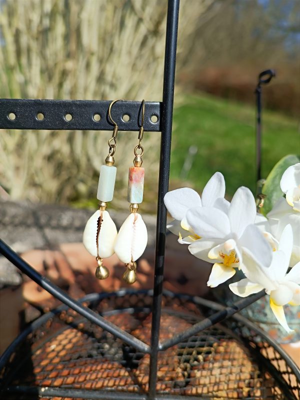 Boucles d'oreilles cauris amazonite