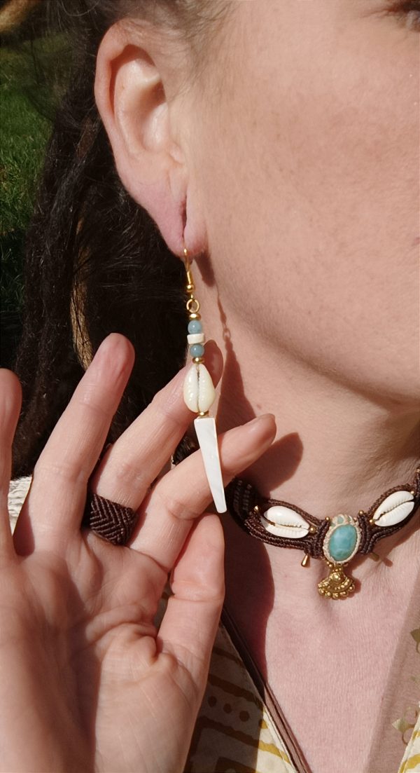 Boucles d'oreilles cauris aigue marine – Image 2