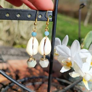 Boucles d'oreilles cauris amazonite