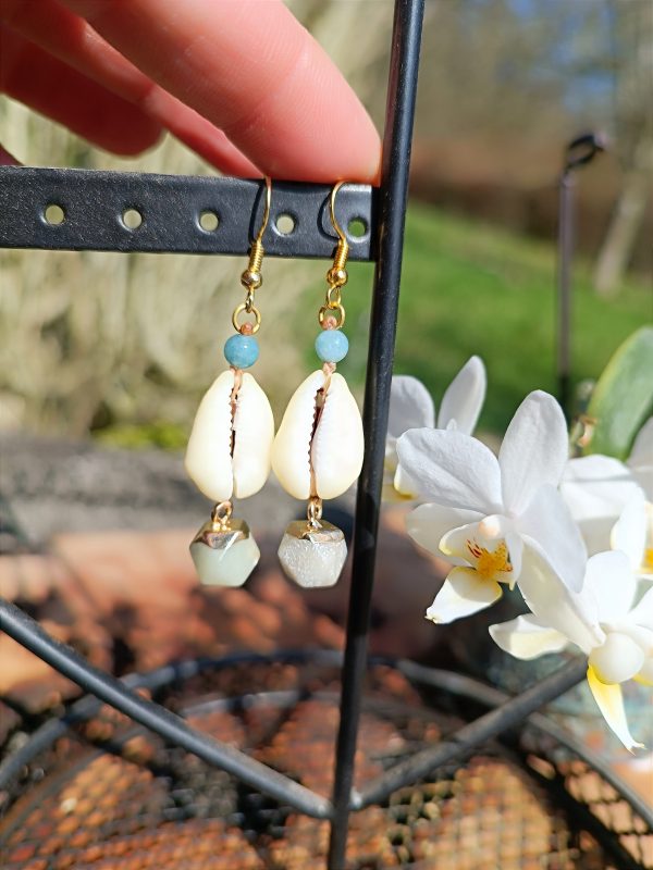 Boucles d'oreilles cauris amazonite