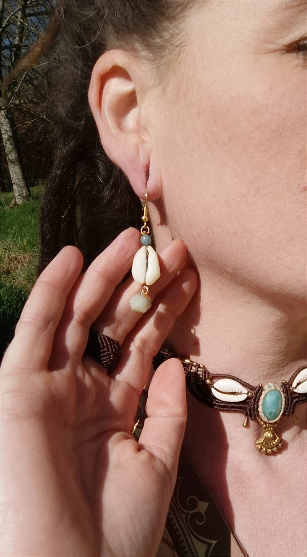 Boucles d'oreilles cauris amazonite – Image 2